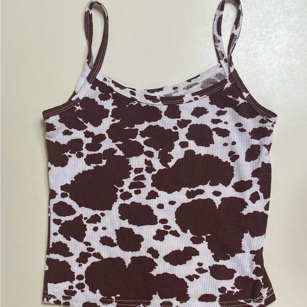 Brown and White cow print Spaghetti Strap Crop Top